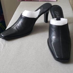 Black leather mules